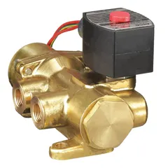 This 4-way/2-position solenoid valve features a 3/8 in pipe size and 24V DC voltage. The explosion-proof coil enclosure and NAMUR mount enable direct mounting on pneumatic actuators for directional control in industrial automation and hazardous environments.