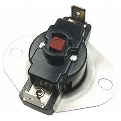 SPST manual reset flame rollout limit control. Opens on temperature rise at 160°F. Rated for 120V AC/277V AC. Used in gas-fired heating equipment such as furnaces and boilers to shut down the burner upon abnormal exhaust temperatures.