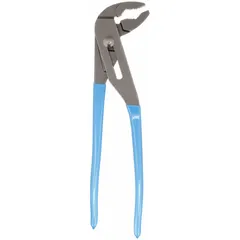 These 12 1/2 in V-jaw tongue and groove pliers feature a serrated groove joint and a maximum jaw opening of 2 1/4 in. Designed for gripping and turning nuts, bolts, pipes, and fittings in industrial maintenance, plumbing, and mechanical applications.