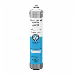 This HOSHIZAKI quick-connect water filter uses carbon media to reduce dirt. It is designed for use with ice machines and refrigerators in commercial or residential settings. The filter features a 0.5 micron rating and a flow rate of 1.7 gpm, with an overall height of 14 1/2 inches.