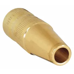Self-insulated, standard-duty brass nozzle from the Centerfire Series. Features a 3/8 in tapered design with a 1/8 in recess for use with Centerfire contact tips. Directs shielding gas and protects the contact tip from spatter in MIG welding applications.