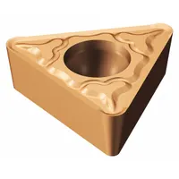 Triangle (T) indexable turning insert with size code 16, thickness 3, and nose radius 0.4 mm. Features MF geometry for fine finishing and grade 1125 CVD-coated carbide. Used for finish machining of steel and stainless steel components in lathe operations