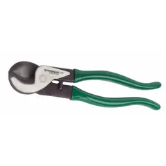 Shear-type cable cutter with steel handles. Designed for cutting aluminum electric cable up to 2 AWG maximum diameter. Suitable for electrical and data cable cutting tasks in wiring and installation work.