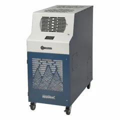 This heavy-duty portable air conditioner provides 42,000 BtuH cooling capacity for indoor spaces. It operates on 230V AC and includes an air filter. Suitable for spot cooling in industrial and commercial environments.