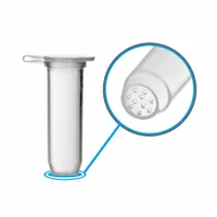 This polypropylene test tube has a 2 mL capacity and a square bottom for stable rack storage. It includes an attached colorless snap cap for secure sealing. Suitable for sample storage, mixing, and small-volume liquid handling in laboratory settings
