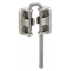 This sliding door lock is designed for securing sliding doors in commercial and industrial settings. It measures 1 inch in length, 13/16 inch in width, and 2 inches in height. Suitable for use on partition doors, maintenance access panels, and similar sliding door applications.