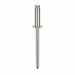 Domed-head blind rivet with 0.122" diameter and 1.534" overall length. Body length is 7/16", overall length 1 17/32". Supplied in a 500-piece pack for inch-system applications. Used for fastening sheet metal, plastics, and composite materials in industrial assembly.