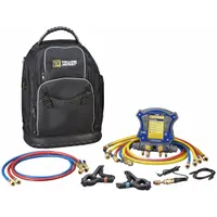 YELLOW JACKET Manifold Gauge: 4 Valves, 6 Hoses, Series TITANMAX™, YJACK VIEW®, Hose Valves Included (MPN 40885)