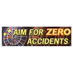 Poly sheeting banner, 28 in x 96 in, printed on one side. Suitable for indoor and outdoor use to promote safety awareness in industrial environments.