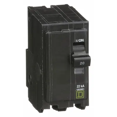 SQUARE D Miniature Circuit Breaker: 20 A, 120/240V AC, Single Phase, 22kA at 120/240V AC - QO Series, Plug-In Square D Miniature Circuit Breakers