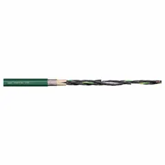 Continuous flexing control cable with 36 copper conductors (16 AWG) and a PVC jacket rated at 300 V. Includes a ground conductor and is UV/sunlight resistant. Minimum bend radius factors: 4 x OD fixed, 5 x OD flexible, 6.8 x OD for e-chain. Complies with IEC 60332-1-2. Sold by the foot.