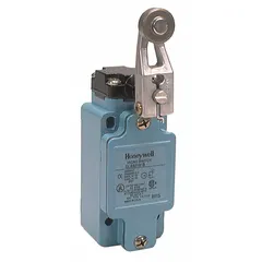 This Honeywell roller lever-arm limit switch from the GLA series features screw terminals for electrical connection and a 26° operating angle. It is used to detect the presence or position of moving machinery parts in industrial automation, conveyor systems, and packaging equipment.