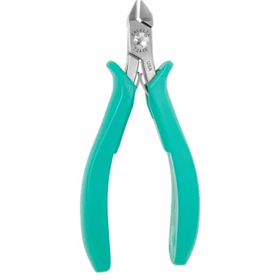 EXCELTA Tapered Head Cutters: Flush, Angled, 4 3/4 in Overall Lg, Plain Grip - ESD-Safe Flush-Cut Diagonal-Cutting Pliers