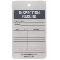 Tag: Inspection, 3 in Wd, 5 in Ht, White, Rectangle, Aluminum, Indoor, 0.02 in Thick, English, 25 PK (MPN TUF-INSP)