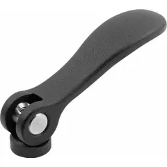 Cam lever with threaded hole, aluminum body with stainless steel thread insert. M4 thread size, 52.3 mm handle length. Used for quick clamping, positioning, and adjustment in industrial machinery, jigs, and fixtures.