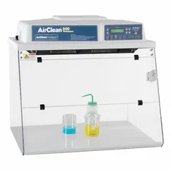 This fully assembled instructional ductless fume hood includes a blower, base/stand, and work surface. It measures 32 inches in overall width and 30 inches in overall height with a clear finish. Suitable for educational lab environments where fixed exhaust is unavailable, it filters airborne contaminants without ducting.