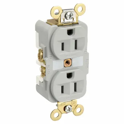 HUBBELL HBL5262GY Duplex Receptacle, 5-15, Gray, 125V AC, 15A, 2-Pole/3-Wire - General Purpose Receptacles