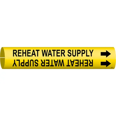 BRADY Pipe Marker: Reheat Water Supply, Yellow, Black, Fits 4 to 6 in Pipe O.D. - Reheat Water Supply Snap-On Pipe Markers