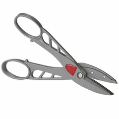 This straight-cutting tinner snip features a steel blade, plastic handles, and aluminum components. With a 12 in overall length and 12 in cutting length, it is suited for cutting sheet metal and stainless steel up to 0.018 in thickness. Commonly used in HVAC, roofing, and metal fabrication for trimming ductwork, flashing, and thin-gauge metal panels.