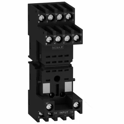 SCHNEIDER Relay Socket: 10 A Rating, DIN-Rail & Surface Socket Mounting, 14 Pins - DIN-Rail Mounted Sockets