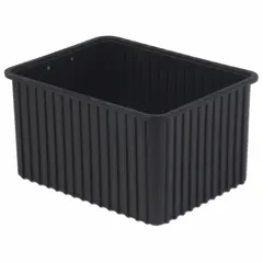 This LEWISBINS divider box is made of black ESD static-control plastic, measuring 22 3/8 in x 17 3/8 in x 12 in with a 2 cu ft capacity. It does not include a lid or dividers. Suitable for organizing and storing small parts in industrial environments where protection of sensitive electronic components from electrostatic discharge is required.