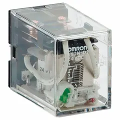 Plug-in relay from the LY Series with a square base and DPDT contact configuration. Operates on 110/120V AC and features 8 pins/terminals with PCB terminal connection. Suitable for general-purpose switching in control panels, automation systems, and industrial machinery.