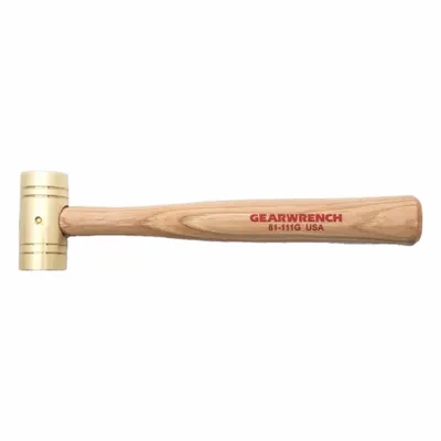 GEARWRENCH Sledge Hammer: Brass, Wood Handle, 1 lb Head Wt, 1 1/4 in Dia, 11 in Overall Lg - Standard Sledge Hammers