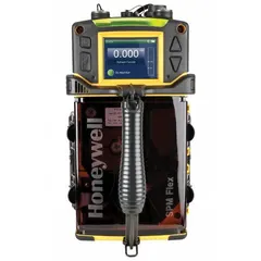 Portable area gas detector for continuous monitoring of hydrogen sulfide, carbon monoxide, and oxygen levels. Yellow housing, lithium-ion battery, Bluetooth communication. Suitable for industrial environments where worker safety requires reliable gas detection.