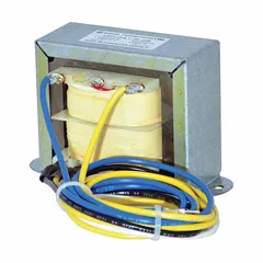 Open-type Class 2 transformer with 220V AC input and 28V AC output. Features foot mounting and wire lead connections on primary and secondary sides. Suitable for low-voltage power distribution in security, access control, and similar systems.