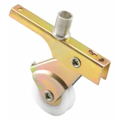 This roller assembly is designed for use in sliding screen doors, providing smooth operation and support. It features a bronze, unfinished finish and measures 6 13/32 inches in both overall height and length. Supplied as one pair.
