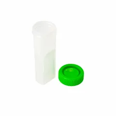 Staining jar for microscope slides, made from polypropylene copolymer. Measures 98 mm in height and 30 mm in width. Suitable for routine staining procedures in laboratory settings.