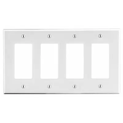 HUBBELL Wall Plate: Decorator-Rocker, 4 Gang, White - General Purpose Wall Plates