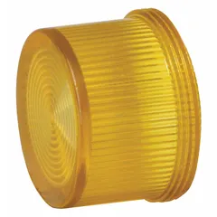 Plastic pilot-light lens with amber color and concentric ring pattern. Designed for 30 mm panel mounting holes. Compatible with Siemens Class 52 series. Used as a visual indicator on industrial control panels for status indication.