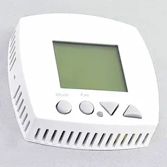Fan coil thermostat for temperature and fan speed control in HVAC fan coil units. Used in commercial and residential heating and cooling systems to regulate comfort.