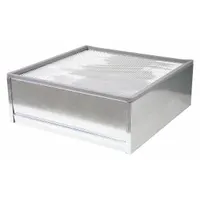 Square panel engine air filter for Caterpillar construction equipment. Overall length 15 inches. Traps airborne contaminants to protect engine in demanding environments. Cross-references to FleetGuard AF1869