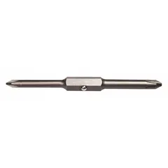 Double-ended driver bits with #1 Phillips tip on Side 1. Hex drive style for use with standard hand drivers. Steel construction. Pack of 2 bits. Suitable for driving #1 Phillips fasteners in assembly and maintenance tasks.