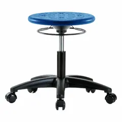 Polyurethane Lab Stool, Blue, Height Range 15 1/2" to 20 1/2", 13" Seat, Fiberglass Base, 5 Casters