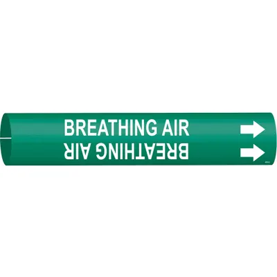 BRADY Pipe Marker: Breathing Air, Green, White, Fits 2 1/2 to 3 7/8 in Pipe O.D. - Breathing Air Snap-On Pipe Markers