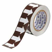 Non-reflective vinyl pipe marking tape with brown background and white legend text. Supplied in a 90 ft roll with 2 in width. Used for identifying pipe contents and indicating directional flow in industrial piping systems