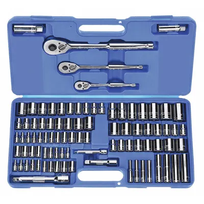 WESTWARD Socket Wrench Set: 1/4 in, 3/8 in, 1/2 in Drive, 89 Piece, 12-Point/6-Point - SAE & Metric Socket Sets with Drive Tools