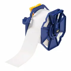 Acrylic permanent adhesive label roll with inkjet print-receptive material, compatible with J7300 printers. Each label measures 3 11/32 x 2 11/64 inches, supplied in rolls of 500. Used for industrial identification and labeling applications such as asset tracking, safety signage, and cable marking.