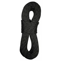 This 3/8 in diameter static kernmantle rope has a working load limit of 595 lb and a total length of 300 ft. The construction provides heat and water resistance, making it suitable for rescue operations, rope access, and confined space work where low stretch is required.