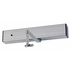 The LCN 4414 Series High Energy Door Operator is a non-hold open closer designed for interior heavy-traffic applications. It features an aluminum painted finish and measures 19 inches in length, 2 9/16 inches in width, and 3 1/2 inches in height. This operator is suitable for commercial or industrial settings requiring consistent door closing without ADA compliance or ligature resistance.