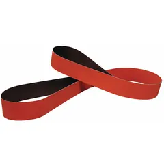 This 3M CUBITRON II sanding belt features ceramic abrasive on a J wt cotton backing for cool cutting on stainless steel and soft metals. The 120 grit and 2 in x 72 in dimensions suit grinding and finishing tasks in metal fabrication and maintenance.