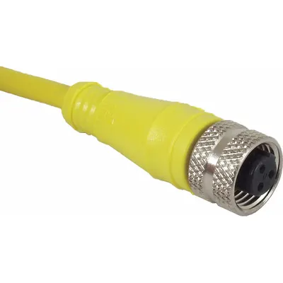 IFM Cordset: 1/2"-20 Female Straight x Bare Wire, 3 Pins, Yellow, PVC, 5 m Cable Lg - Single-Ended Cordsets