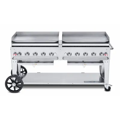 CROWN VERITY Portable Gas Griddle: Propane, 10 Burners, 159,000 BtuH Heating Capacity - Wheeled Griddles
