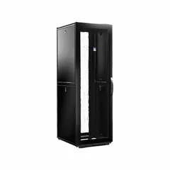 Floor-mount server rack enclosure made of carbon steel, 79 1/4 in x 29 1/2 in x 42 1/8 in, with cable manager cutouts. Supplied without side panels. Suitable for organizing and protecting IT equipment such as servers, switches, and patch panels in data centers and telecom rooms.
