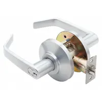 This BEST classroom lever lockset features a satin chromium-plated zinc finish with a 7KC Contour Angle Return Lever. It is ADA compliant and uses an interchangeable core. The ANSI function F84 allows key-locking from the outside while permitting free egress from the inside, suitable for classroom doors in educational and commercial settings