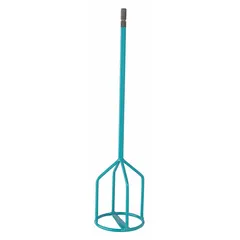 Single paddle designed for high viscosity mixing applications. Features a Hexafix Quick-Disconnect mechanism for fast paddle changes. Measures 23 inches in length. Suitable for blending thick compounds such as adhesives, sealants, and pastes.