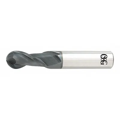 OSG Ball End Mill: Carbide, TiAlN Coated, 2 Flute, 9/16" Mill Dia, 1-1/8" LOC - Carbide Ball End Mills for Stainless Steel & Super Alloys